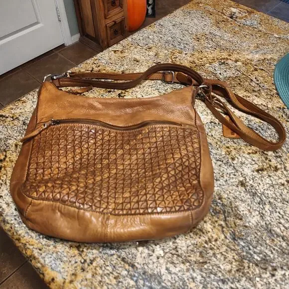 Genuine Leather Brown Shoulder Bag with Zipper Pocket - Picture 6 of 16